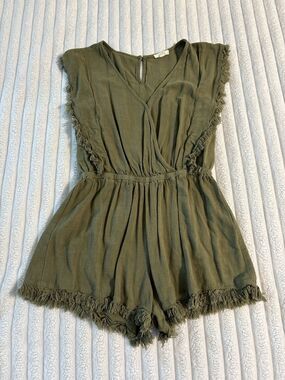 Oddi Fray Hem Bohemian Romper Womens Small Moss Army Green Goblin Woodland Fairy